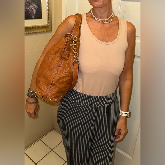 Michael Kors Luxe Studded Leather Hobo Bag - Brown Bohemian Chic Oversized NWT - Picture 4 of 16